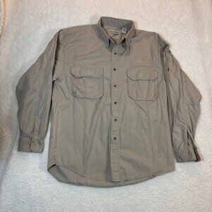 Bugle Boy Originals Cargo Mens Long Sleeve Button-Up Shirt Size L Beige Cotton